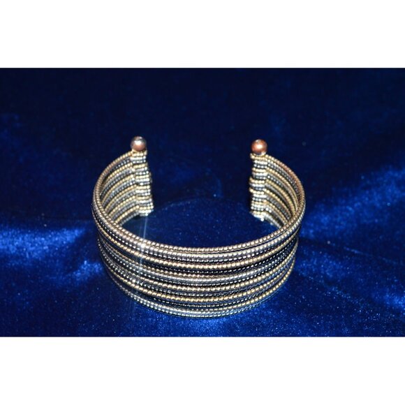 Premier Designs All That Jazz Gold Black Silver Tone Wire Wrap Cuff Bracelet - Picture 2 of 4